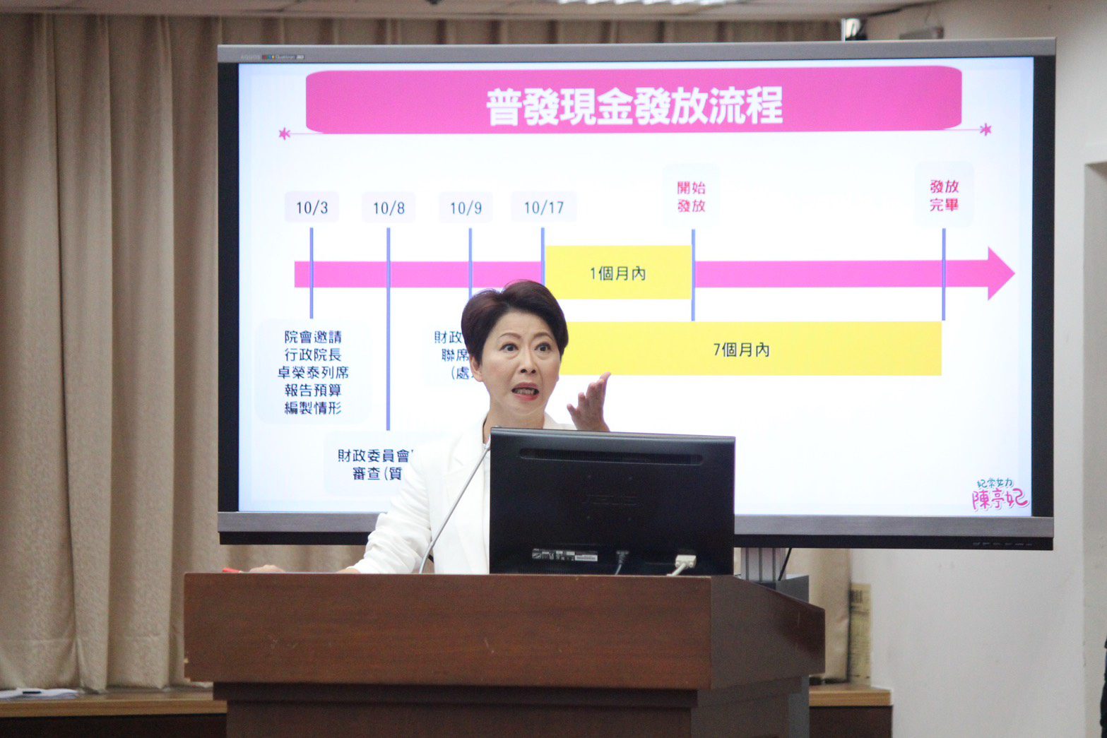 陳亭妃要求普發現金一萬元 行政工作和立法院預算審議同步進行
