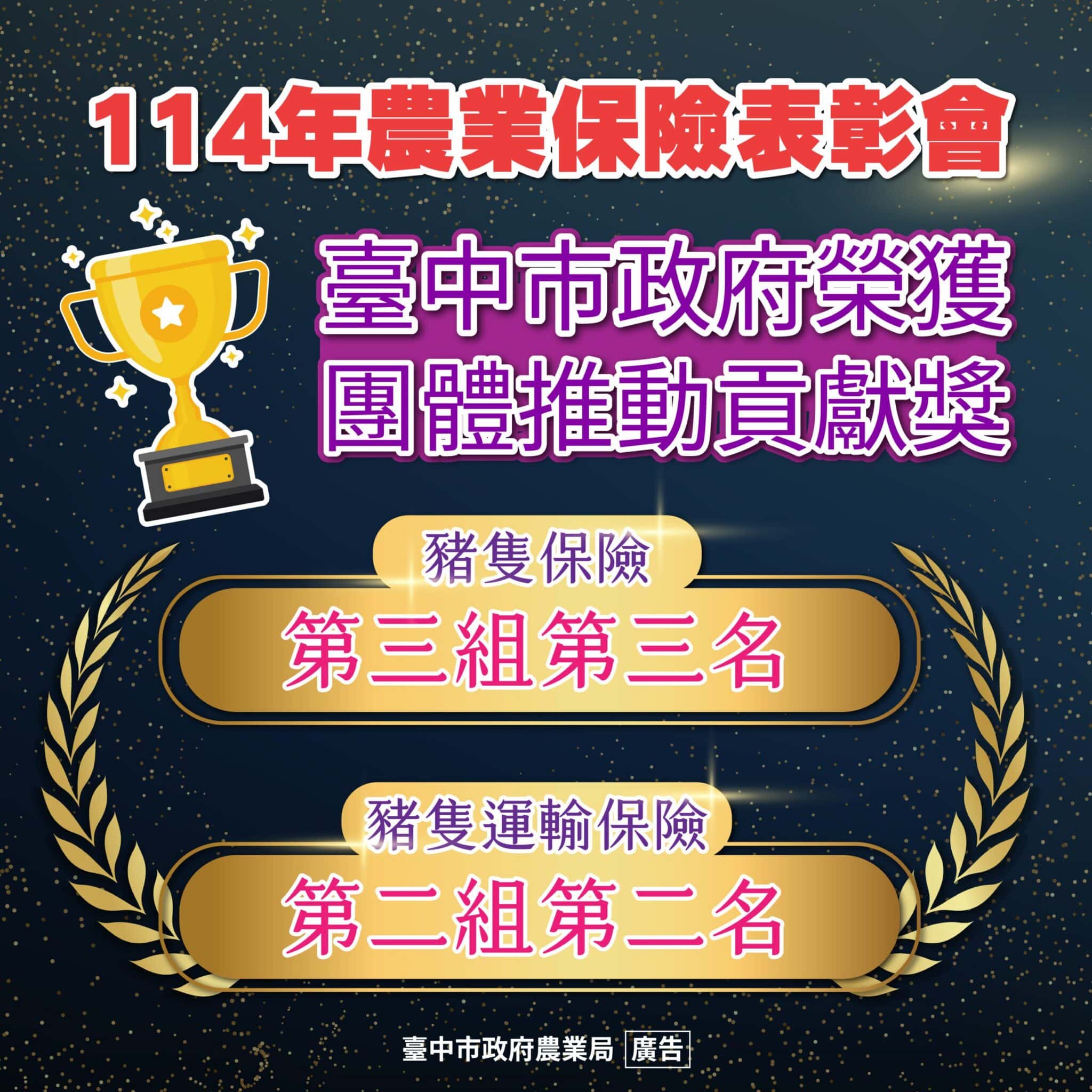 台中農業保險績效亮眼　市府與農會多項獲獎肯定