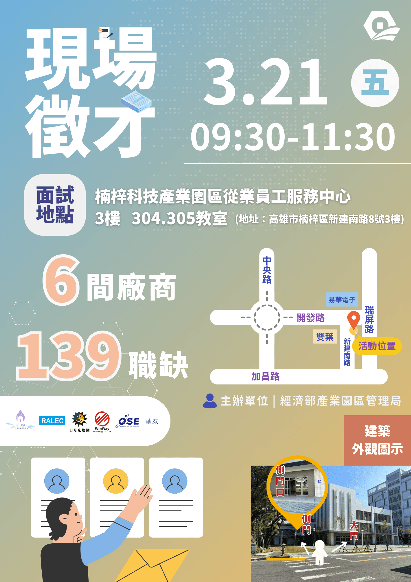 楠梓園區首季徵才21日登場　6大企業釋出逾百職缺
