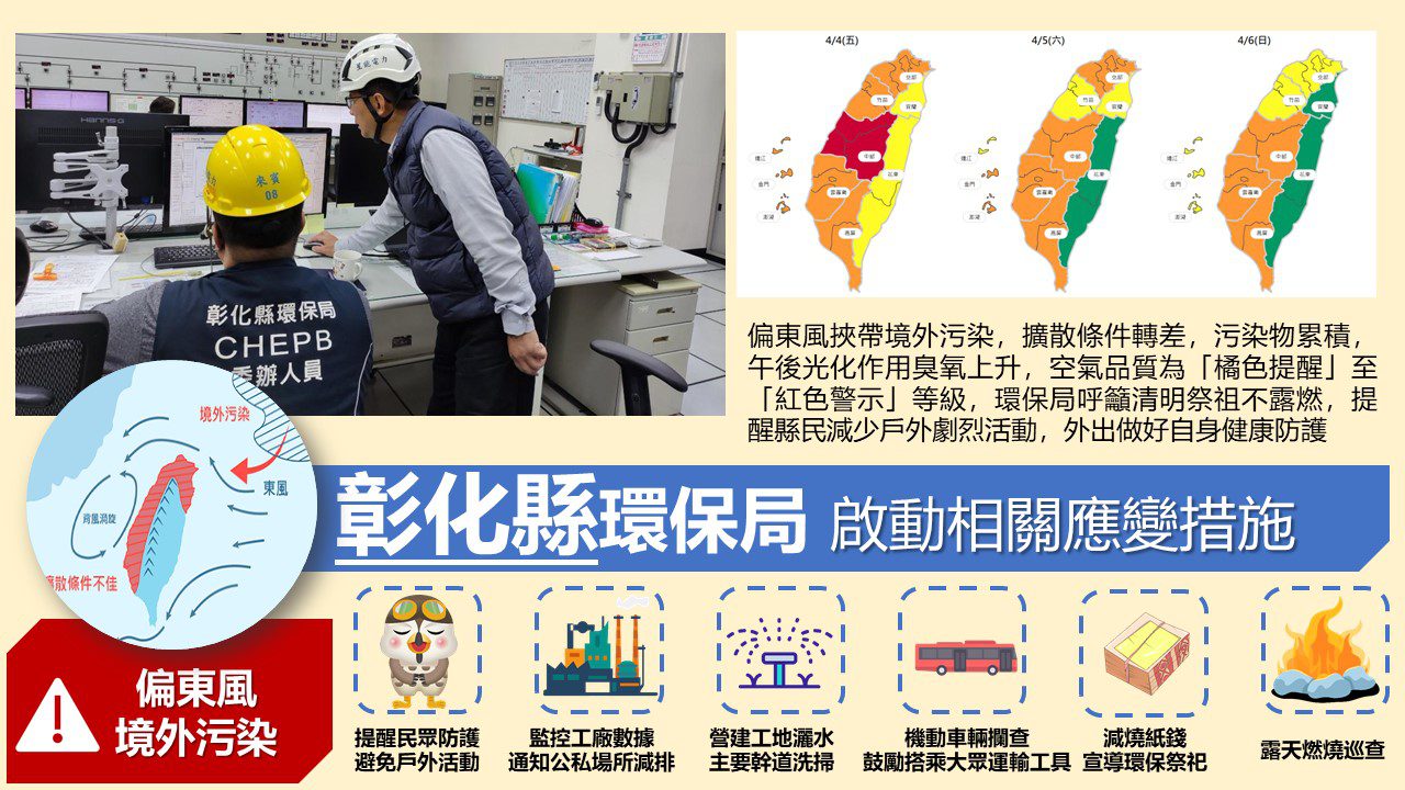 偏東風挾帶境外空污來襲　彰縣環保局呼籲清明祭祖不露燃