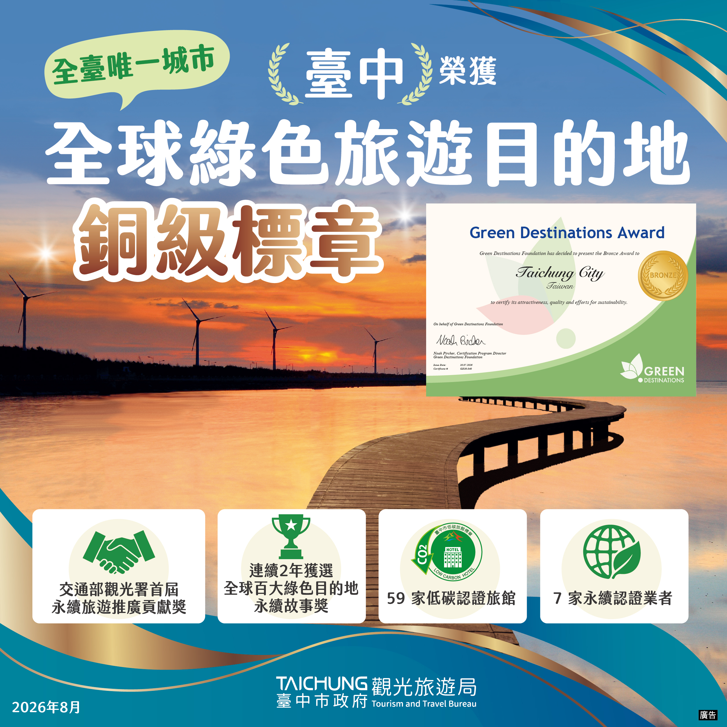 再創全台先例！　台中獲全球綠色旅遊目的地「銅級標章」 接軌國際永續觀光