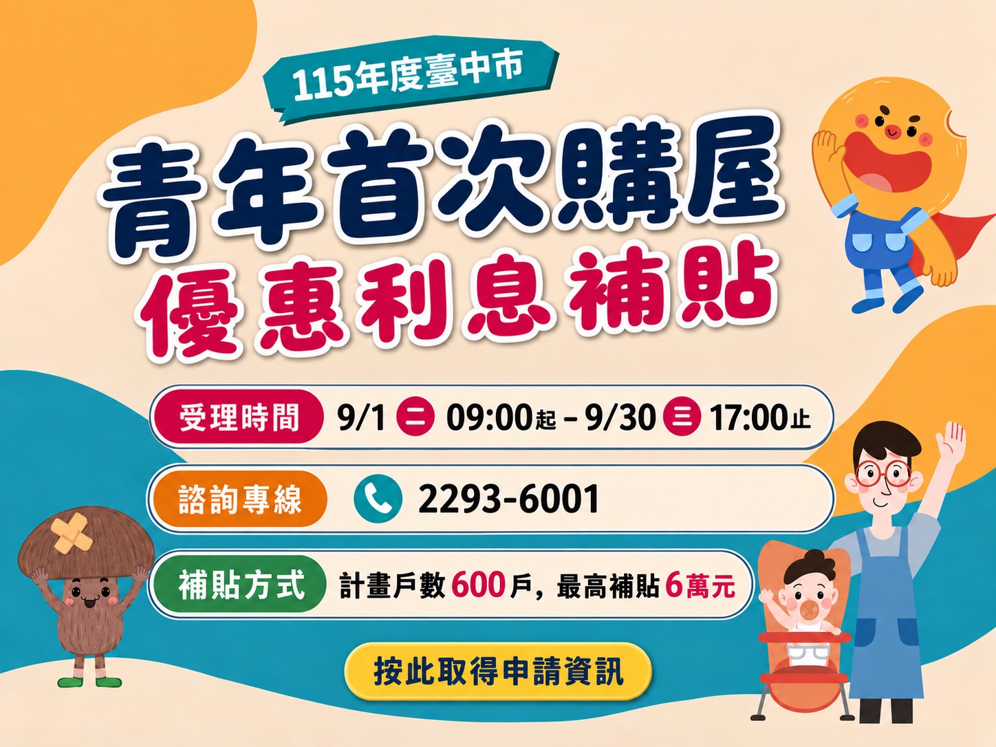 台中市住宅貸款利息補貼9月開跑　青年購屋再享最高6萬補助