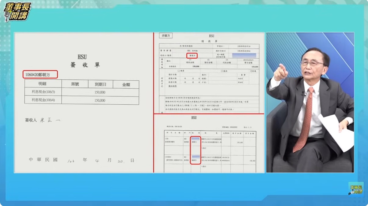 吳子嘉秀千萬簽收單、匯款單　控鄭永金父子藉勢藉端「煉金」　嗆鄭朝方說清楚