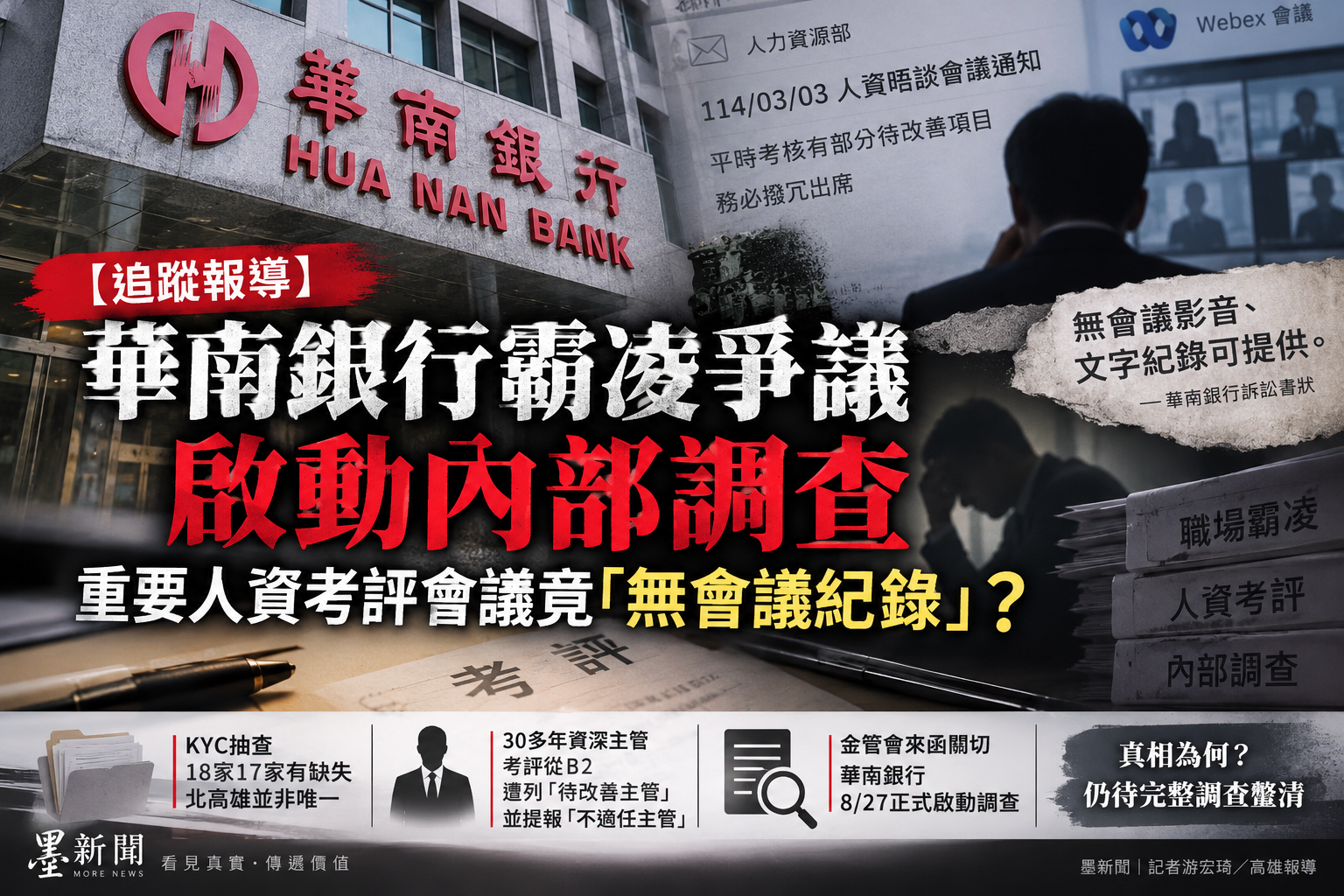 【獨家追蹤】華南銀行霸凌爭議啟動內部調查　重要人資考評會議竟「無會議紀錄」？