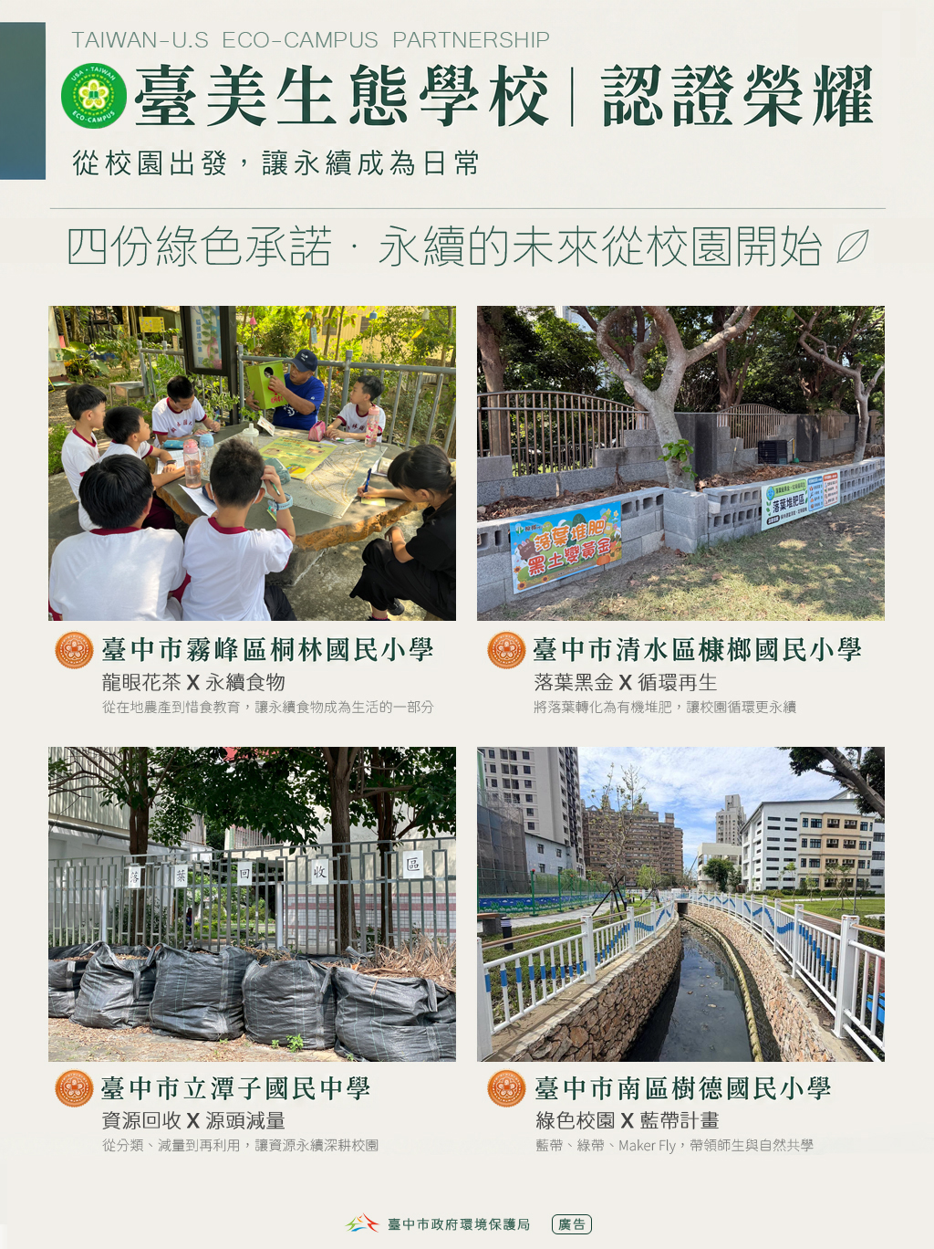 臺中市4校榮獲臺美生態學校銅牌認證　學生主導永續行動繪製綠色願景