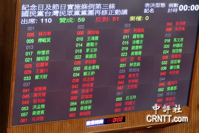 立院增4＋1公定假　台灣光復節恢復放假