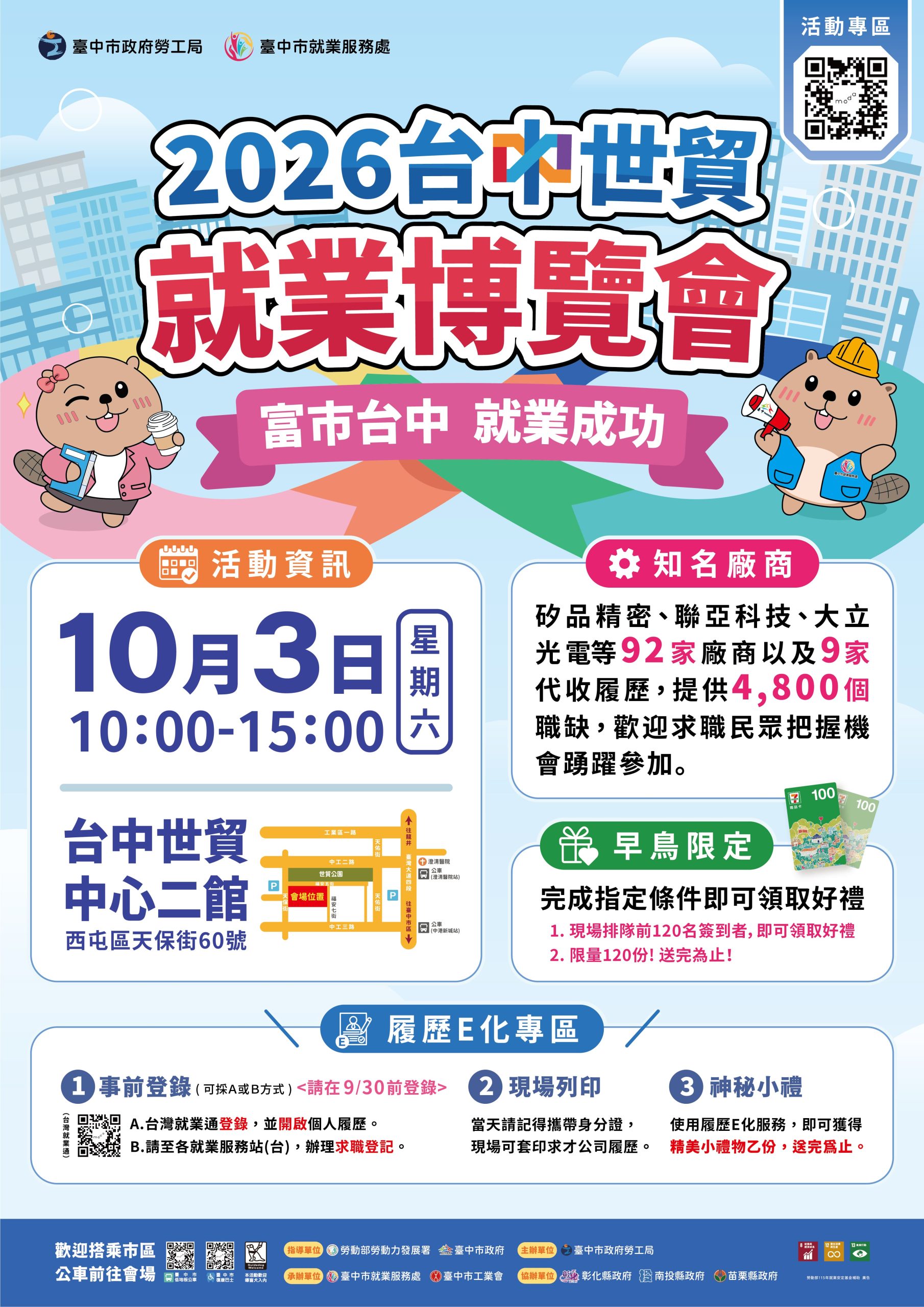 中市年度最大就業博覽會10/3登場！　逾4,800職缺　最高月薪8萬元