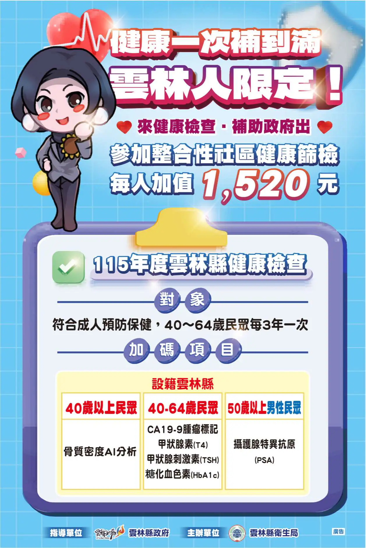 張麗善宣布健檢加碼GO 提升篩檢量能守護雲林縣民健康 張麗善宣布健檢加碼GO 提升篩檢量能守護雲林縣民健康