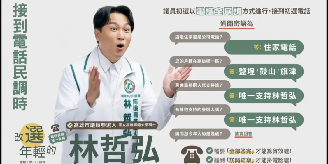 林哲弘推台語＋國語電話民調教學短片　AI配音上陣，教你接電話不慌張