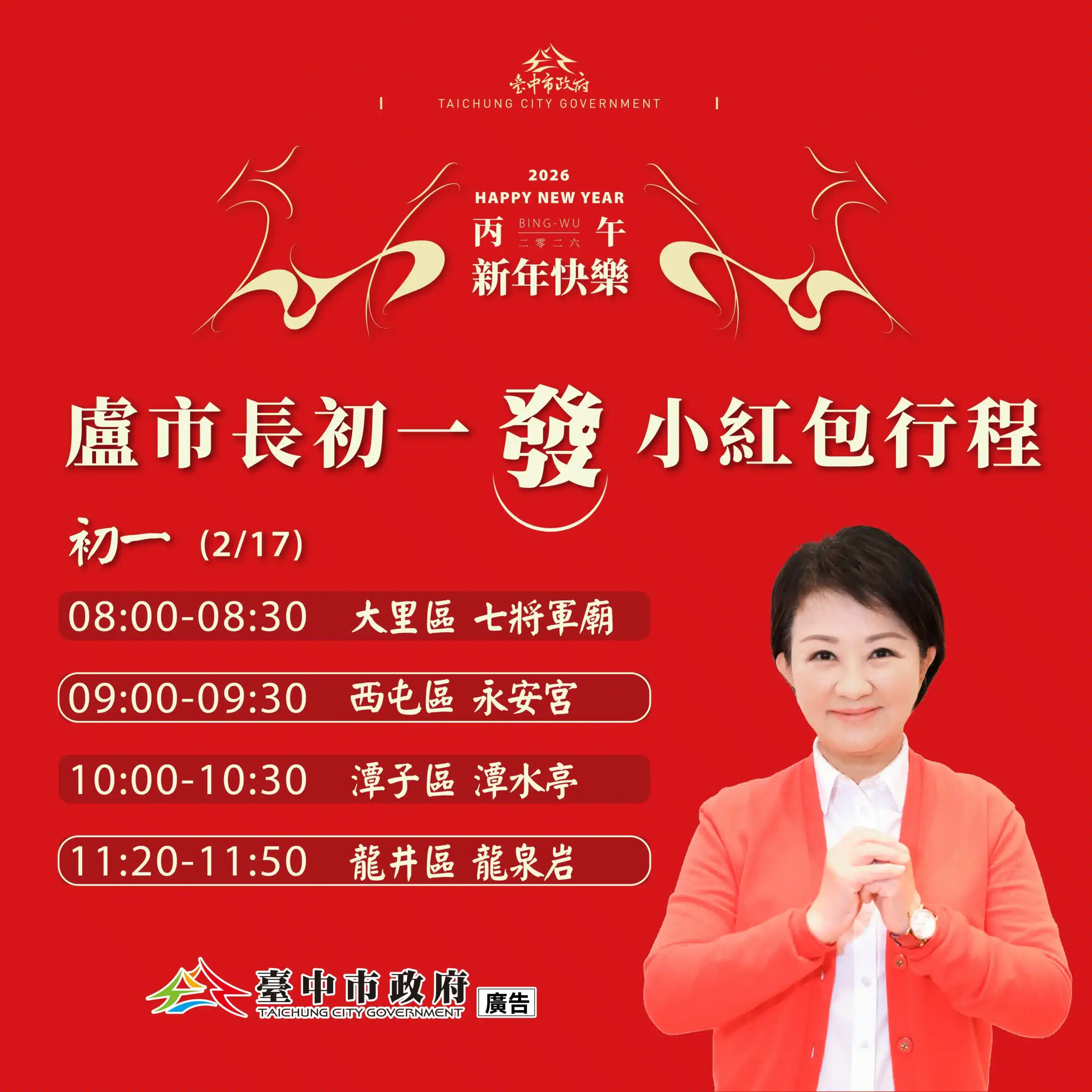 馬到金來討好運！　盧市長大年初一連跑4宮廟發送新春賀歲小紅包