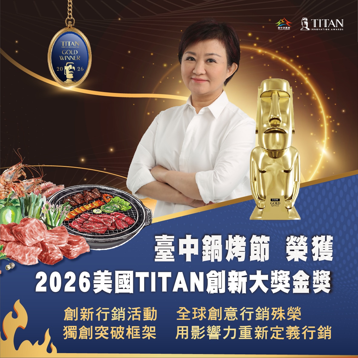 烤出佳績！　台中鍋烤節勇奪2026美國泰坦創新大獎金獎　城市品牌躍上國際舞台