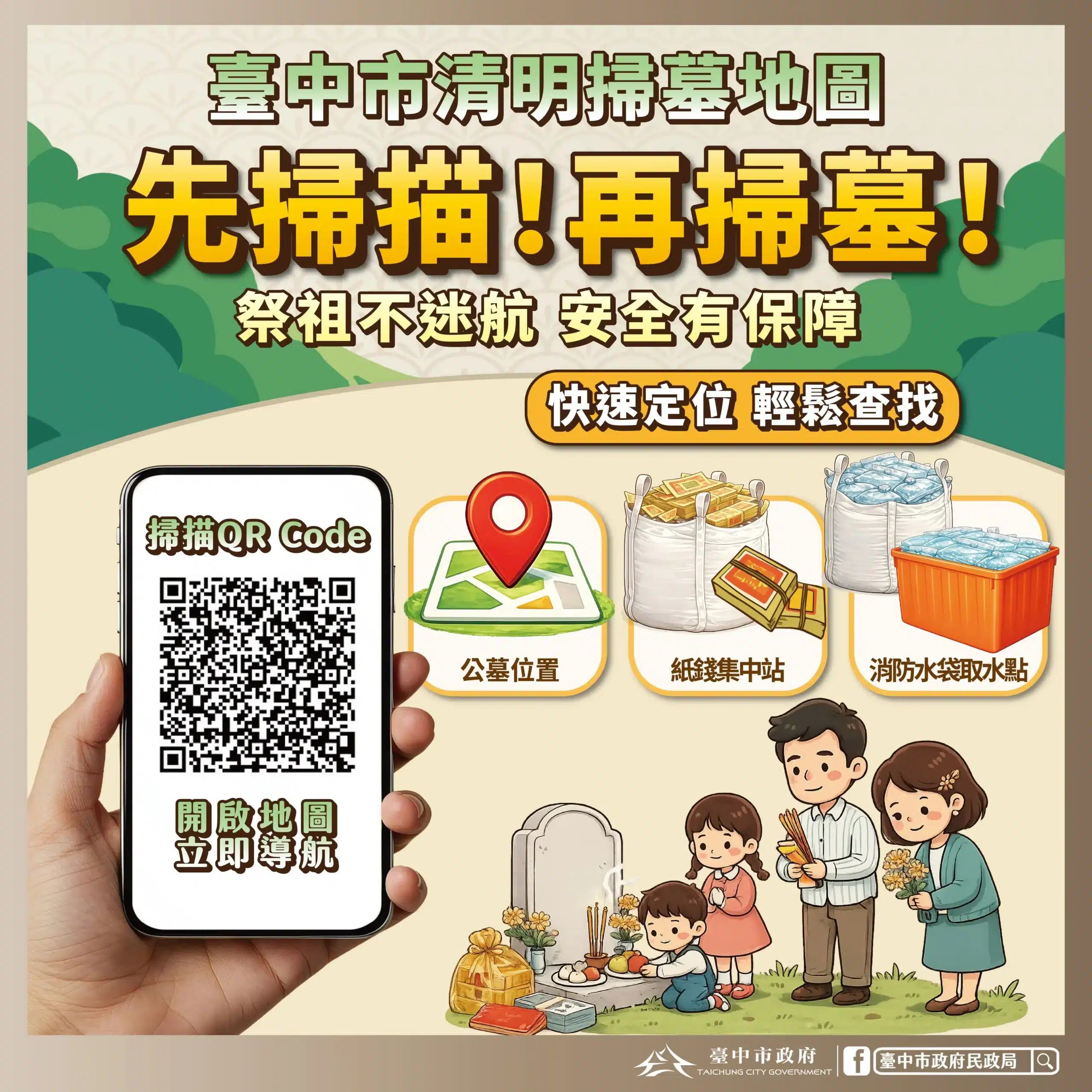 掃墓不迷航！　中市首創清明服務整合地圖 公墓路線、防火水源、紙錢集中全掌握