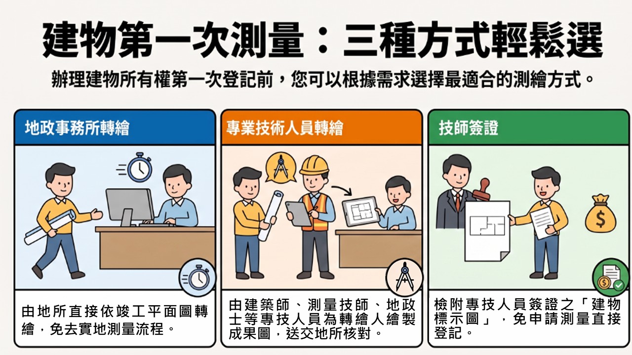 中市推廣建物第一次測量三種申辦方式　免實地測量提升新成屋產權登記效率