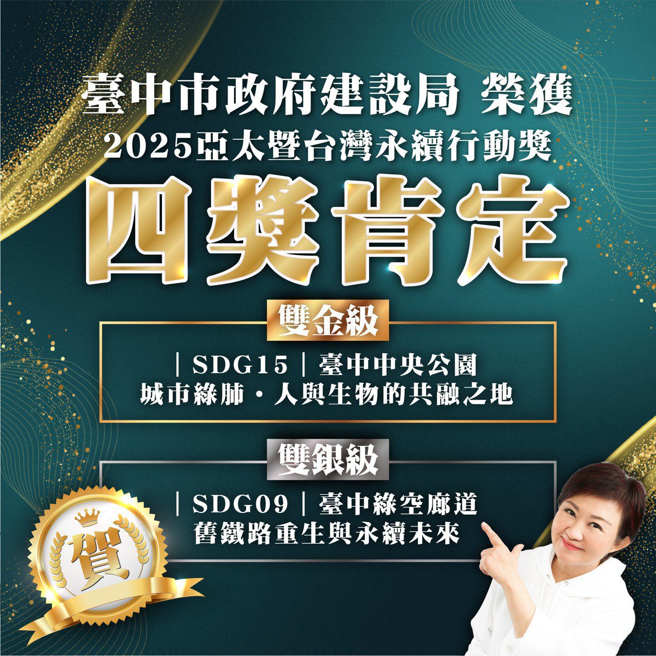 雙金雙銀創歷年最佳! 中市建設局奪2025亞太暨台灣永續行動四大獎 雙金雙銀創歷年最佳! 中市建設局奪2025亞太暨台灣永續行動四大獎