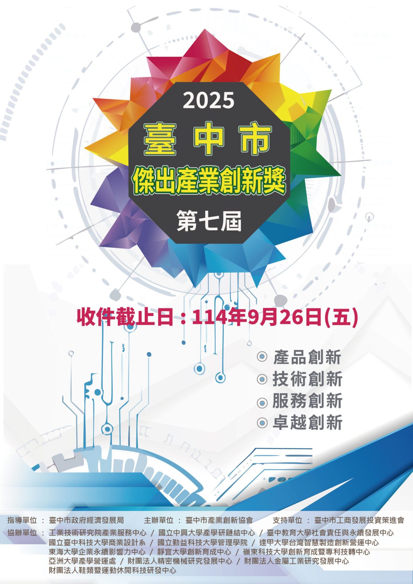 創新帶動經濟! 第七屆台中傑出產業創新獎徵件即日起開跑 創新帶動經濟! 第七屆台中傑出產業創新獎徵件即日起開跑
