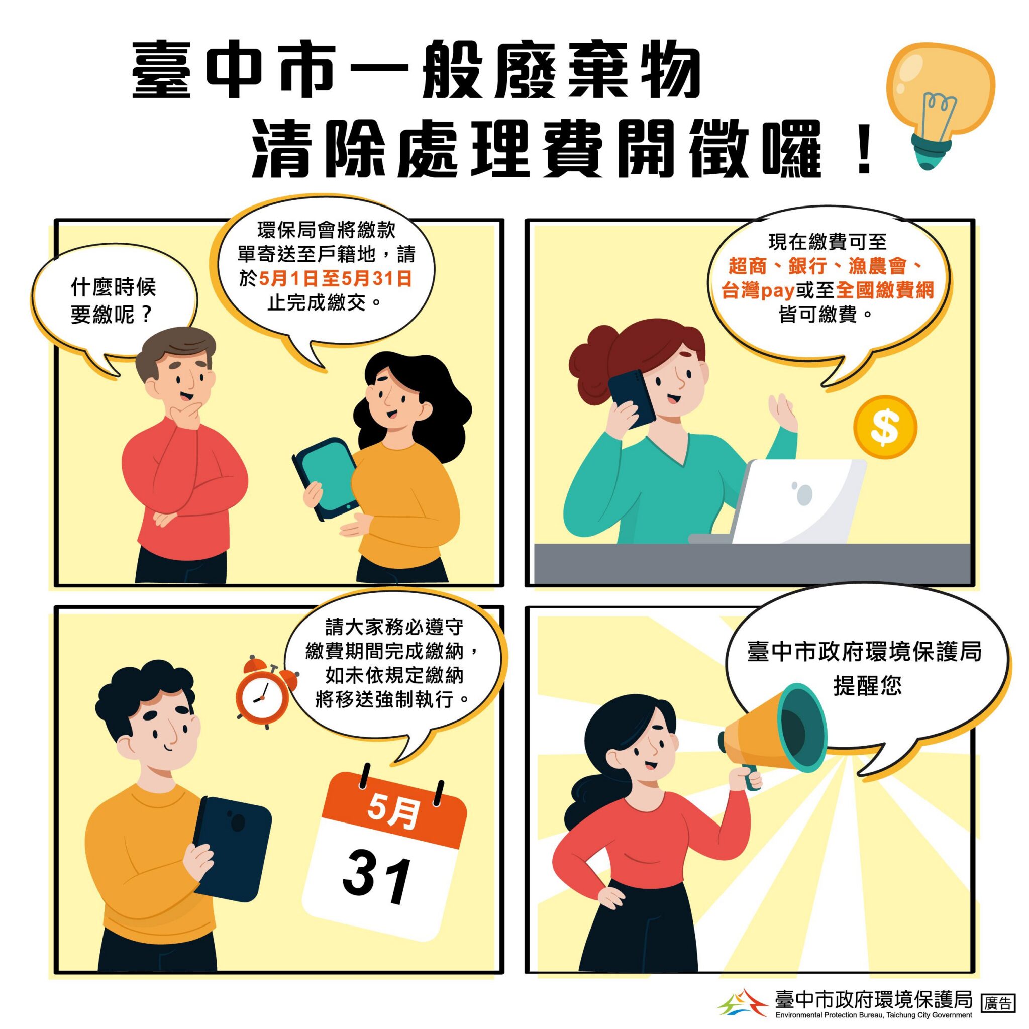 5月將開徵清除處理費 　中市環保局提醒民眾期限內完成繳費