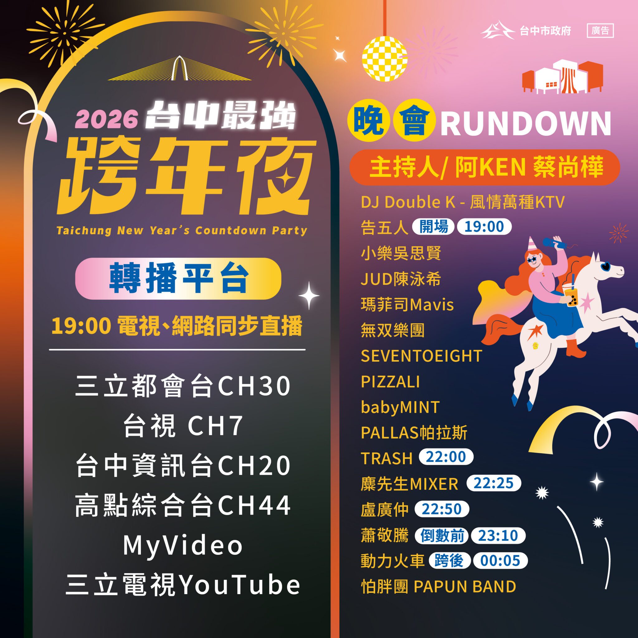 「2026台中最強跨年夜」明晚登場　新聞局長：已完成聯合演練、維安全面升級