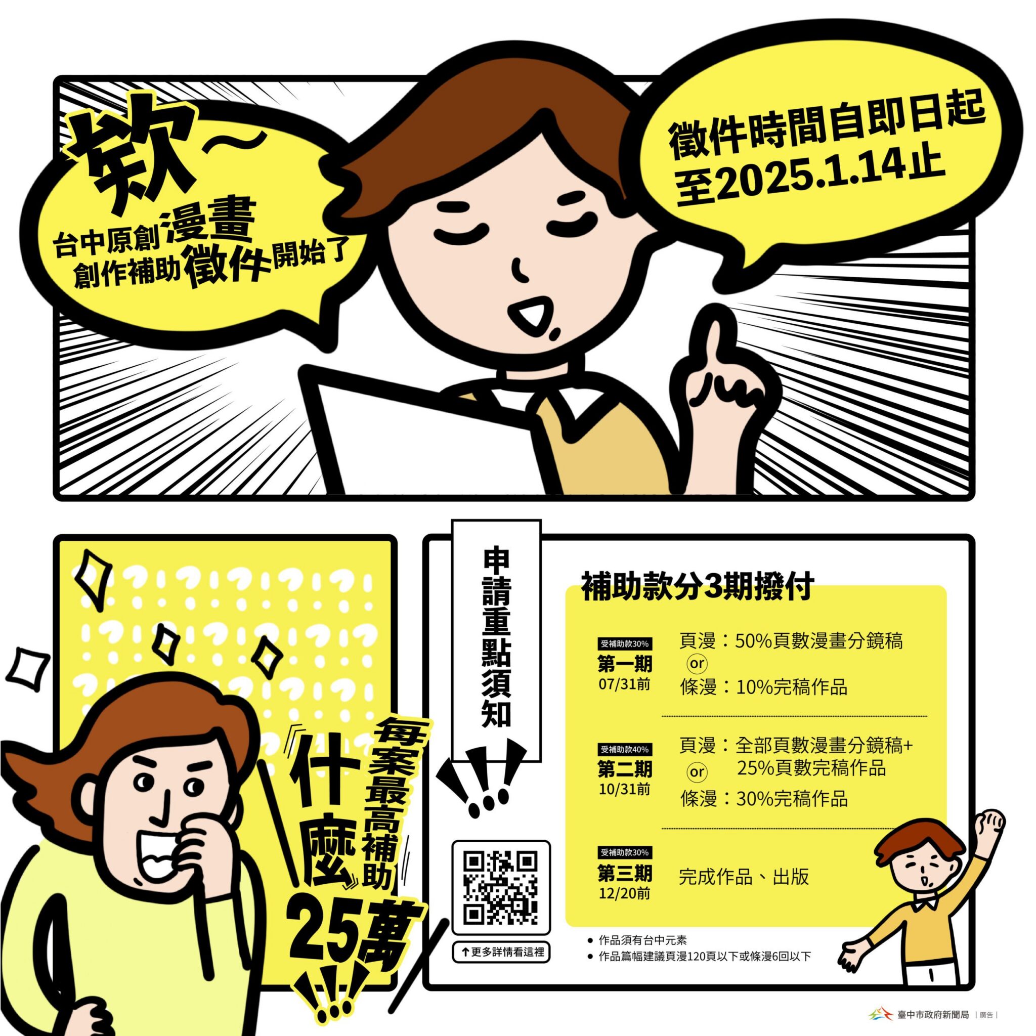 台中原創漫畫創作補助開跑共150萬元 新聞局長:下一位漫畫之星就是你 台中原創漫畫創作補助開跑共150萬元 新聞局長:下一位漫畫之星就是你