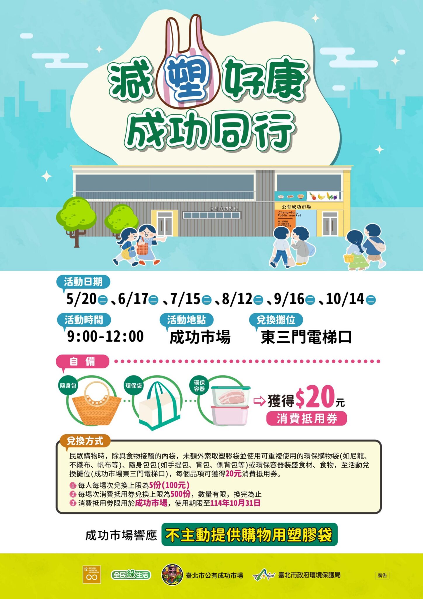 北市推減塑行動　成功市場自備袋消費享抵用券