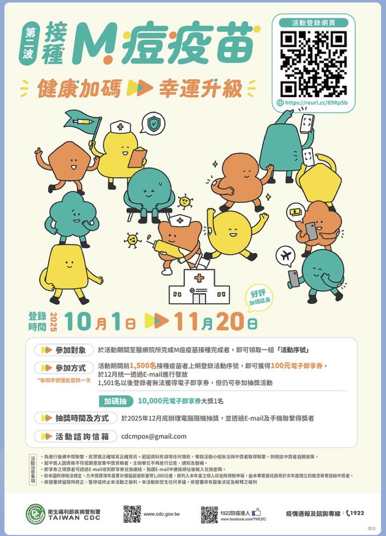 健康加碼　幸運升級　第2波M痘疫苗接種活動 好評加碼再延長