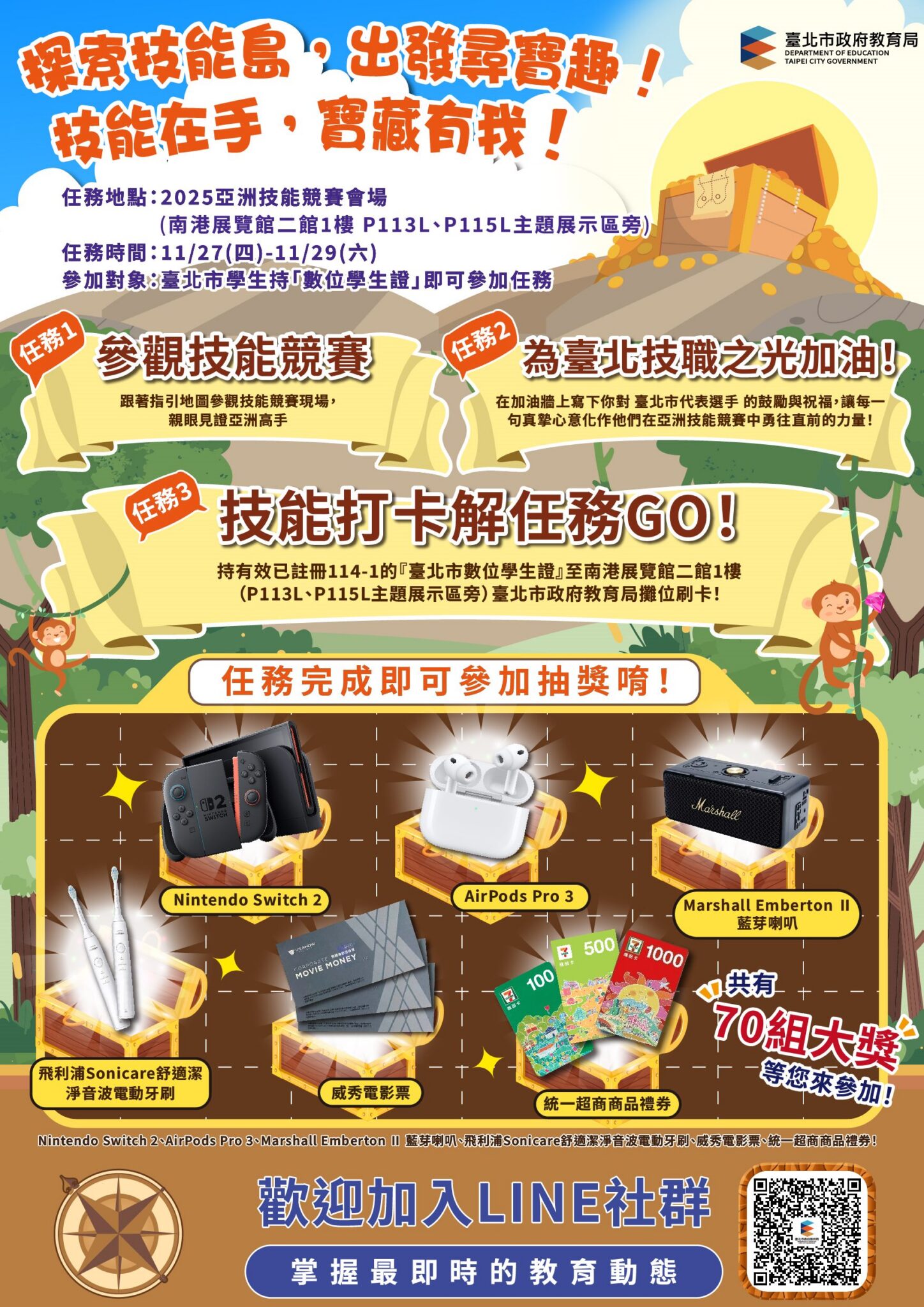 亞洲技能競賽睽違30年在台主辦　北市邀師生觀賽抽Switch 2等70組大獎