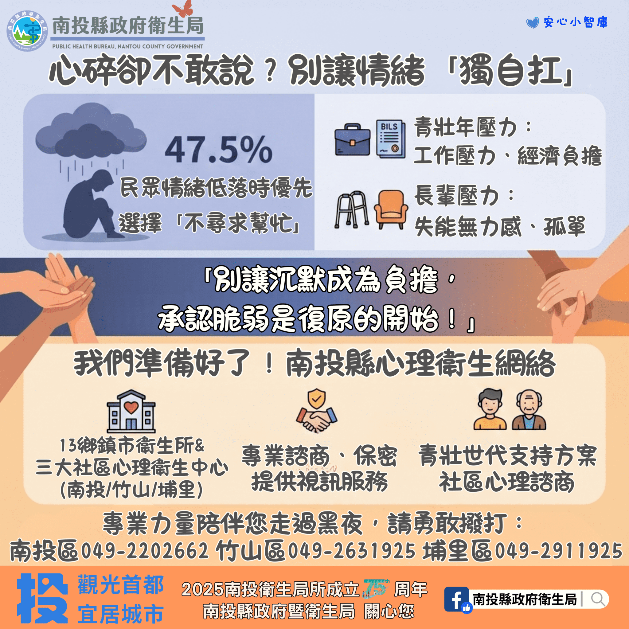 投縣府籲正視你的「辛」照不宣 擁抱希望 從「心」出發