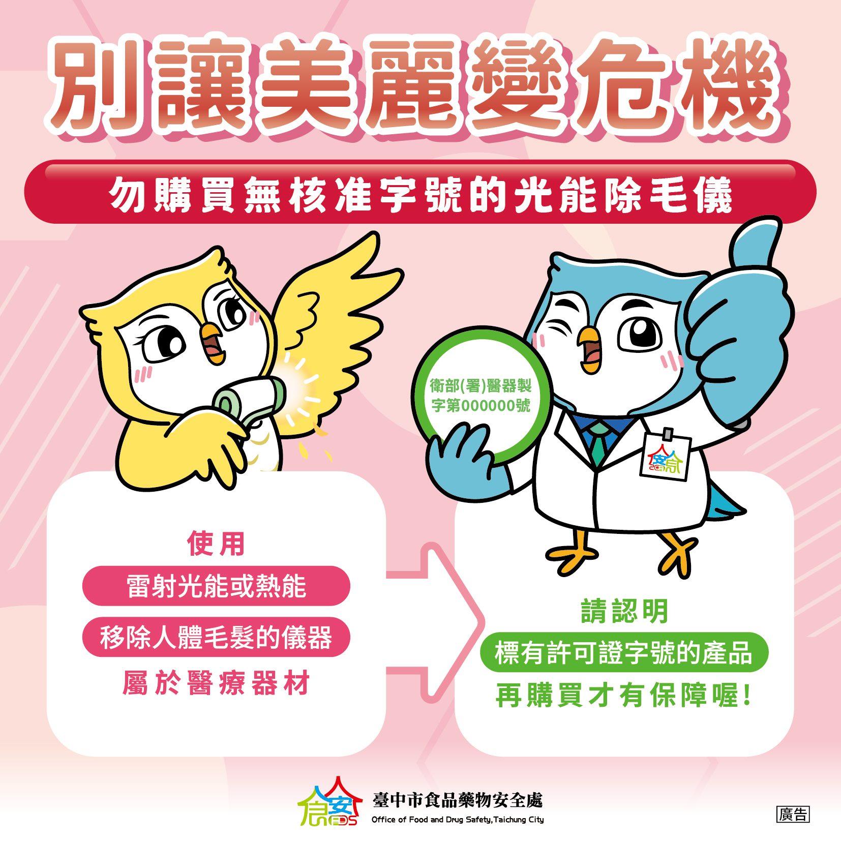避免傷財又傷身！中市食安處提醒：光能除毛儀屬第二等級醫材、勿網路購買