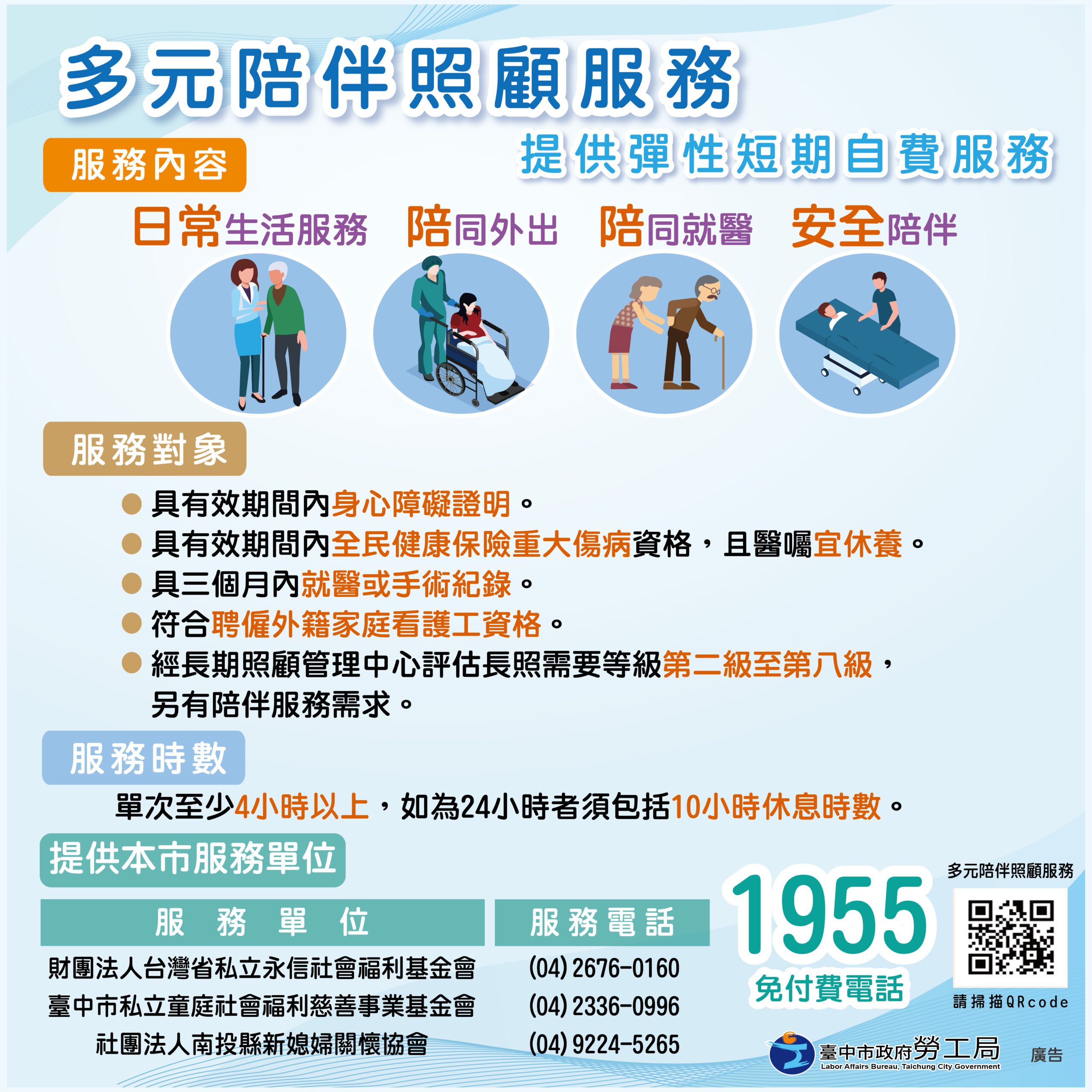 中市勞工局推廣「多元陪伴照顧服務」　助市民紓解「臨、短、急」照顧壓力