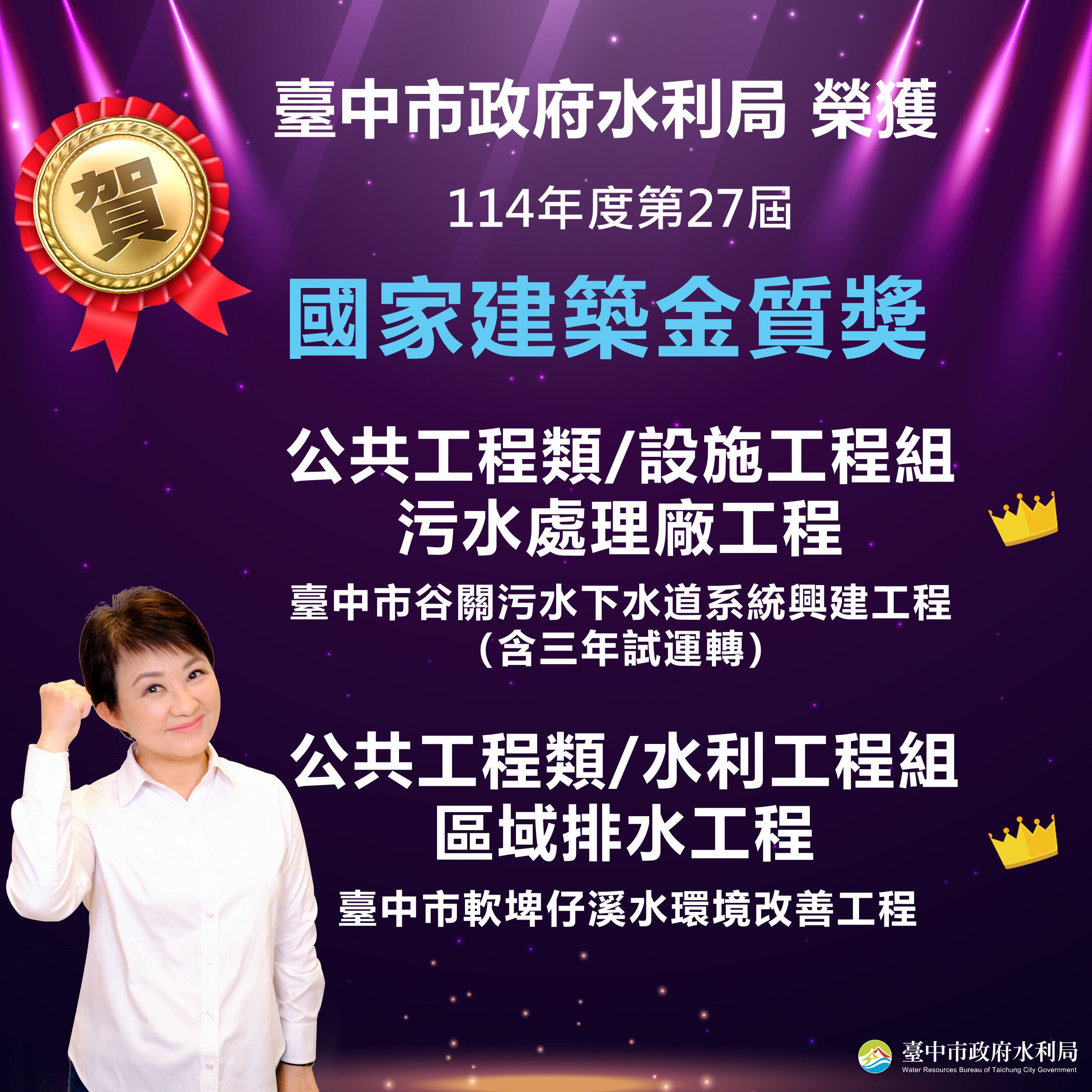 台中市水利局雙案獲國家建築金質獎　「軟埤仔溪工程」奪全國首獎 展現水環境新典範