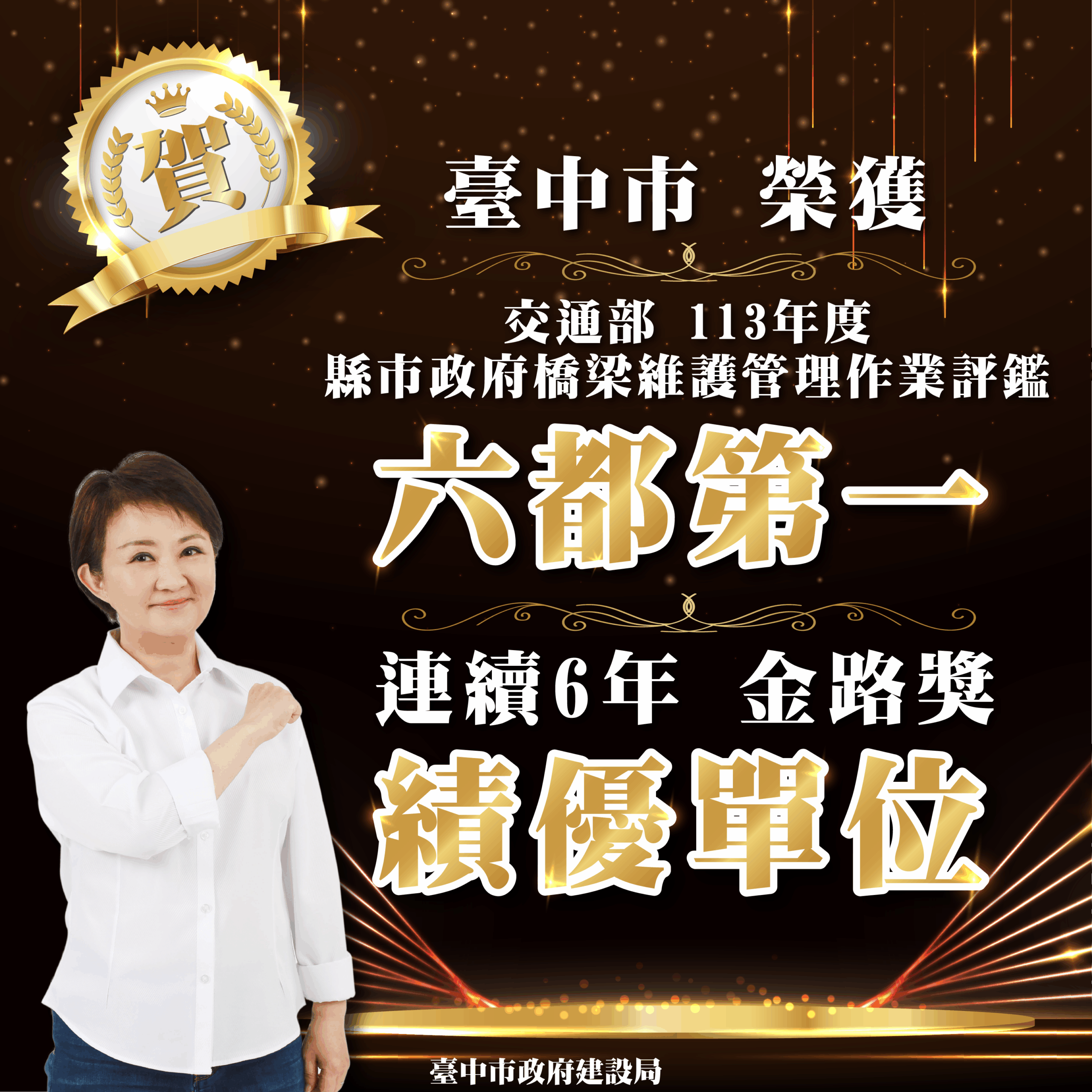 捷報！台中市橋梁維護管理勇奪全國第一 　交通界奧斯卡獎「金路獎」六連霸