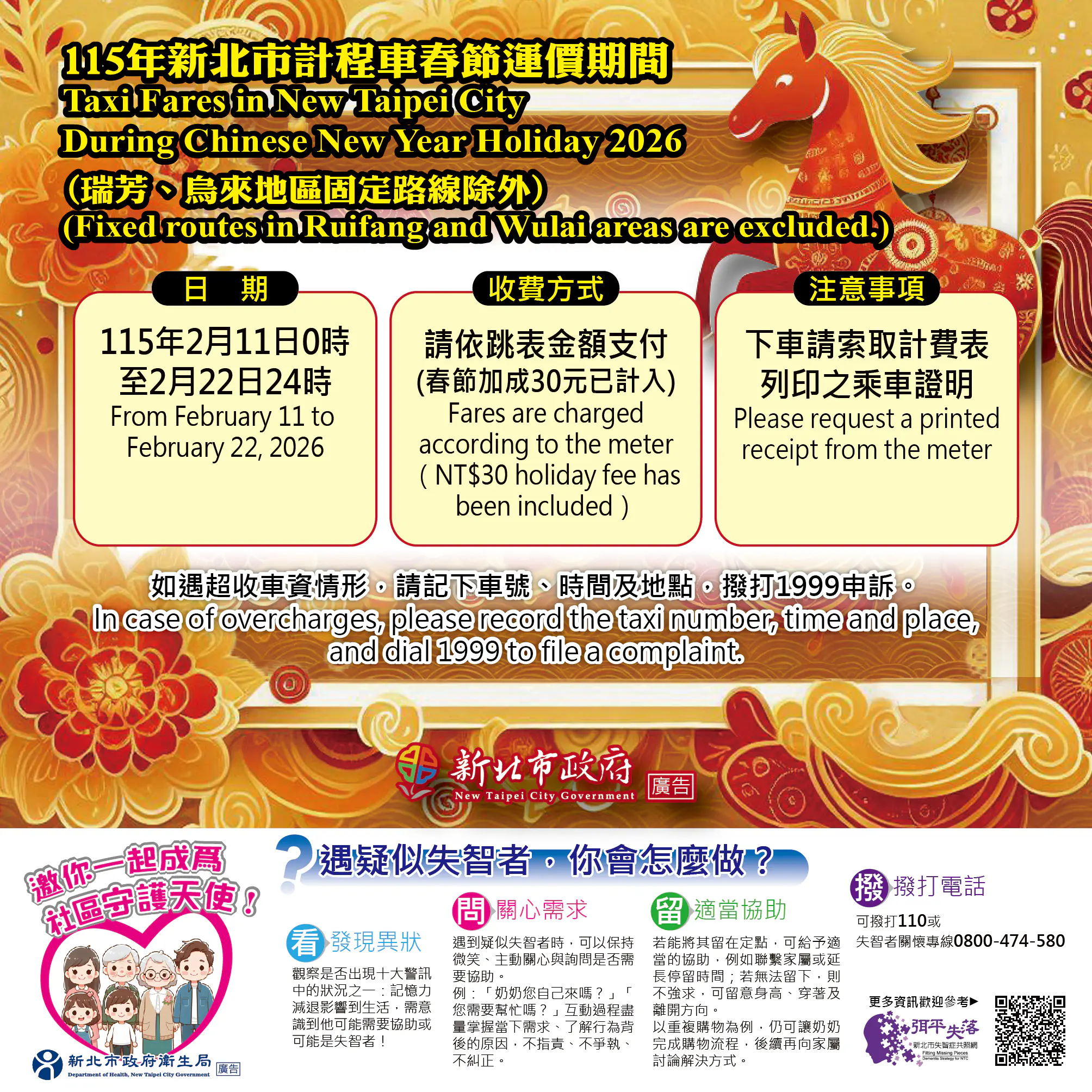 北北基計程車　2/11~2/22春節加成　一律按表收費