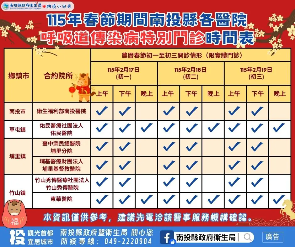 春節防疫不打烊　快樂出遊不馬虎　投縣府衛生局籲打疫苗健康過好年