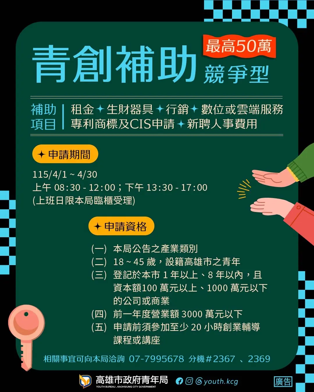 強化營運規模　加速品牌擴張　高雄「競爭型」　青創補助4/1開跑