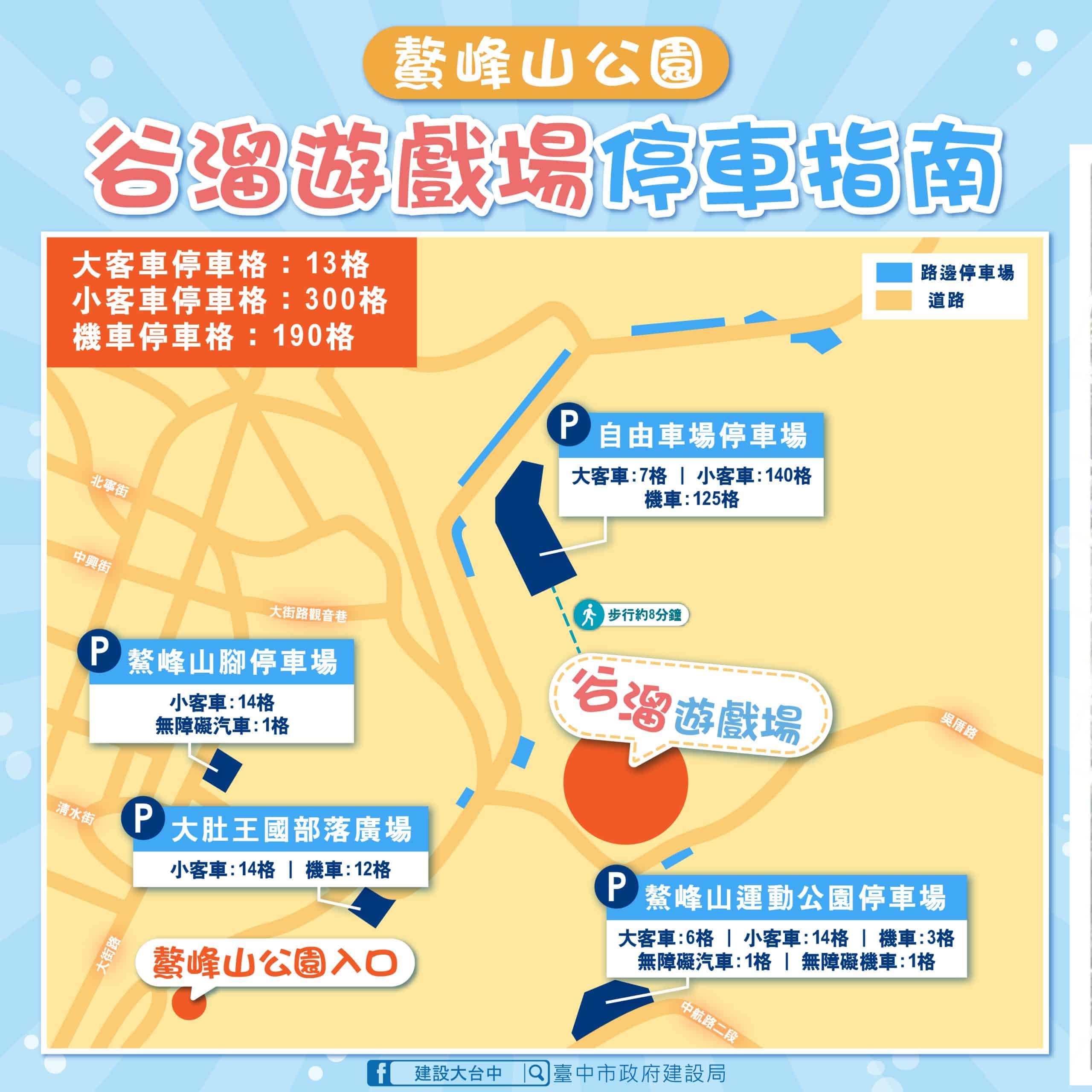 朝聖鰲峰山「谷溜遊戲場」先看這！ 　中市建設局推「停車指南地圖」停哪裡一次看懂