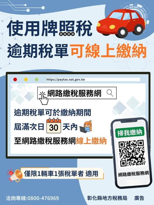 使用牌照稅逾期未繳納　網路也可繳稅