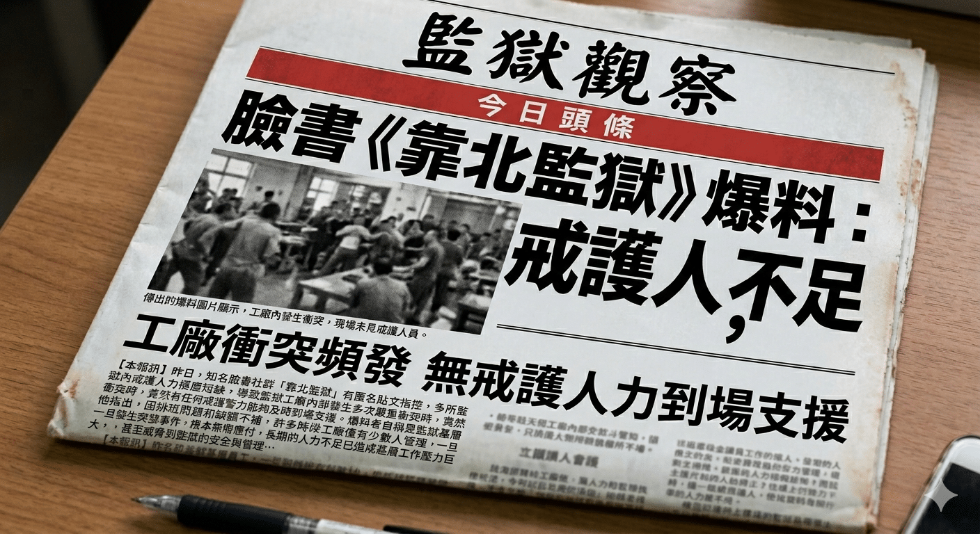 某監獄工場出事叫不到人支援?「靠北監獄」臉書貼文揭戒護人力嚴重不足