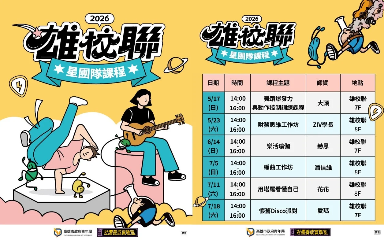 雄校聯 2.0 打造青年多元培育基地 專業練團室即將啟用 「星團隊」跨域課程即刻開報 雄校聯 2.0 打造青年多元培育基地 專業練團室即將啟用 「星團隊」跨域課程即刻開報