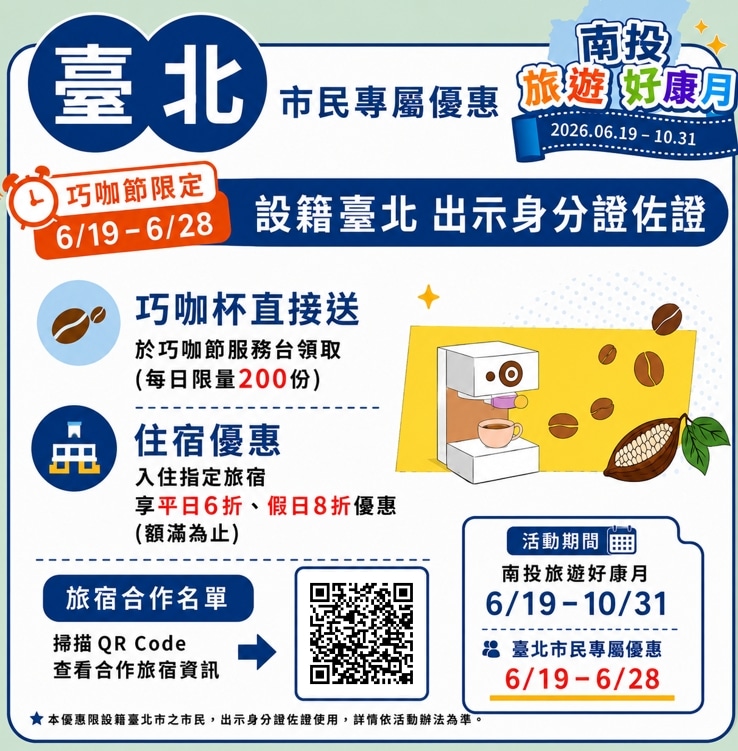 「南投旅遊好康月」26日登場　消費有效期限提早自6月19日巧咖節開幕起