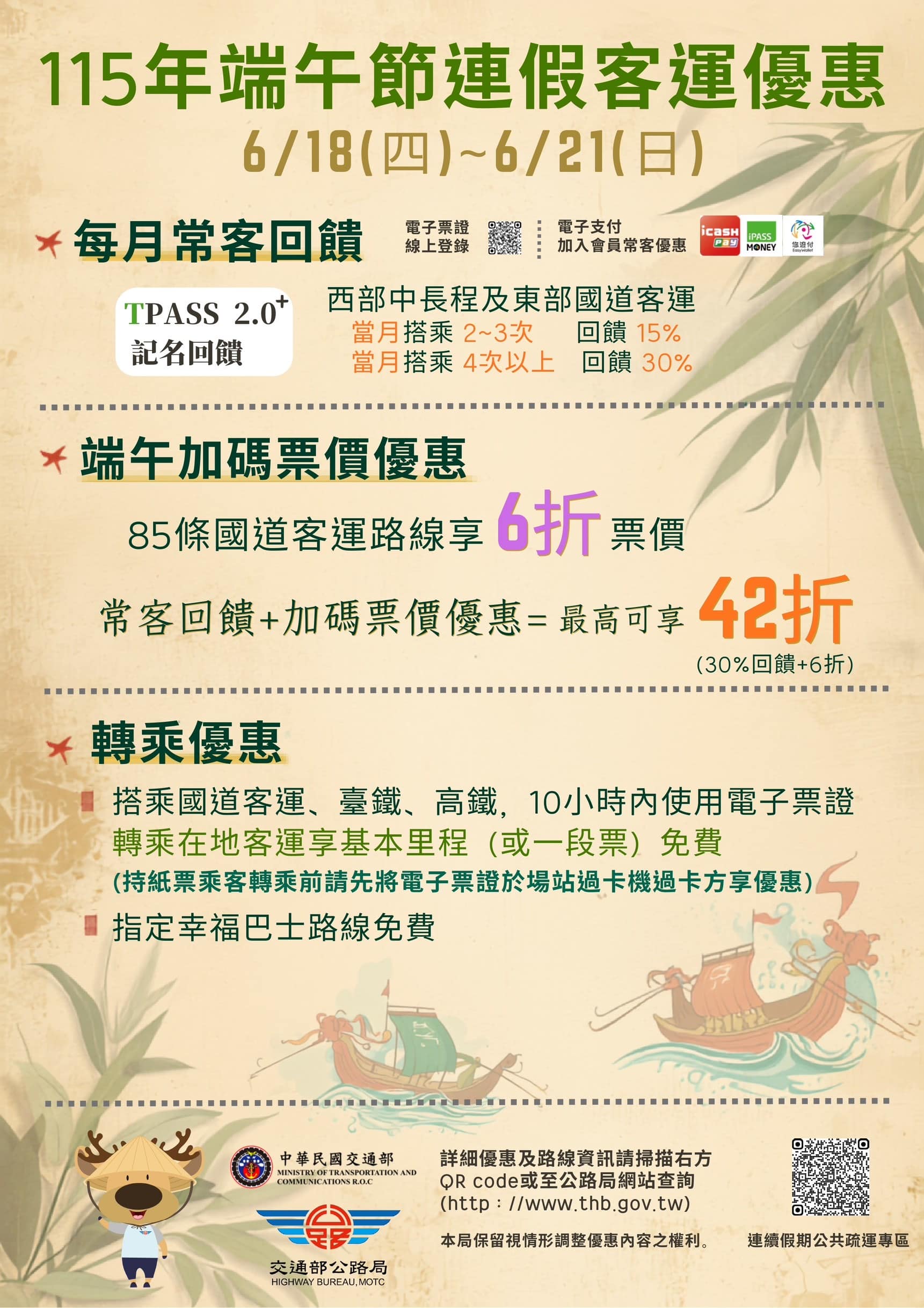 端午節連假搭乘公共運輸　享票價優惠