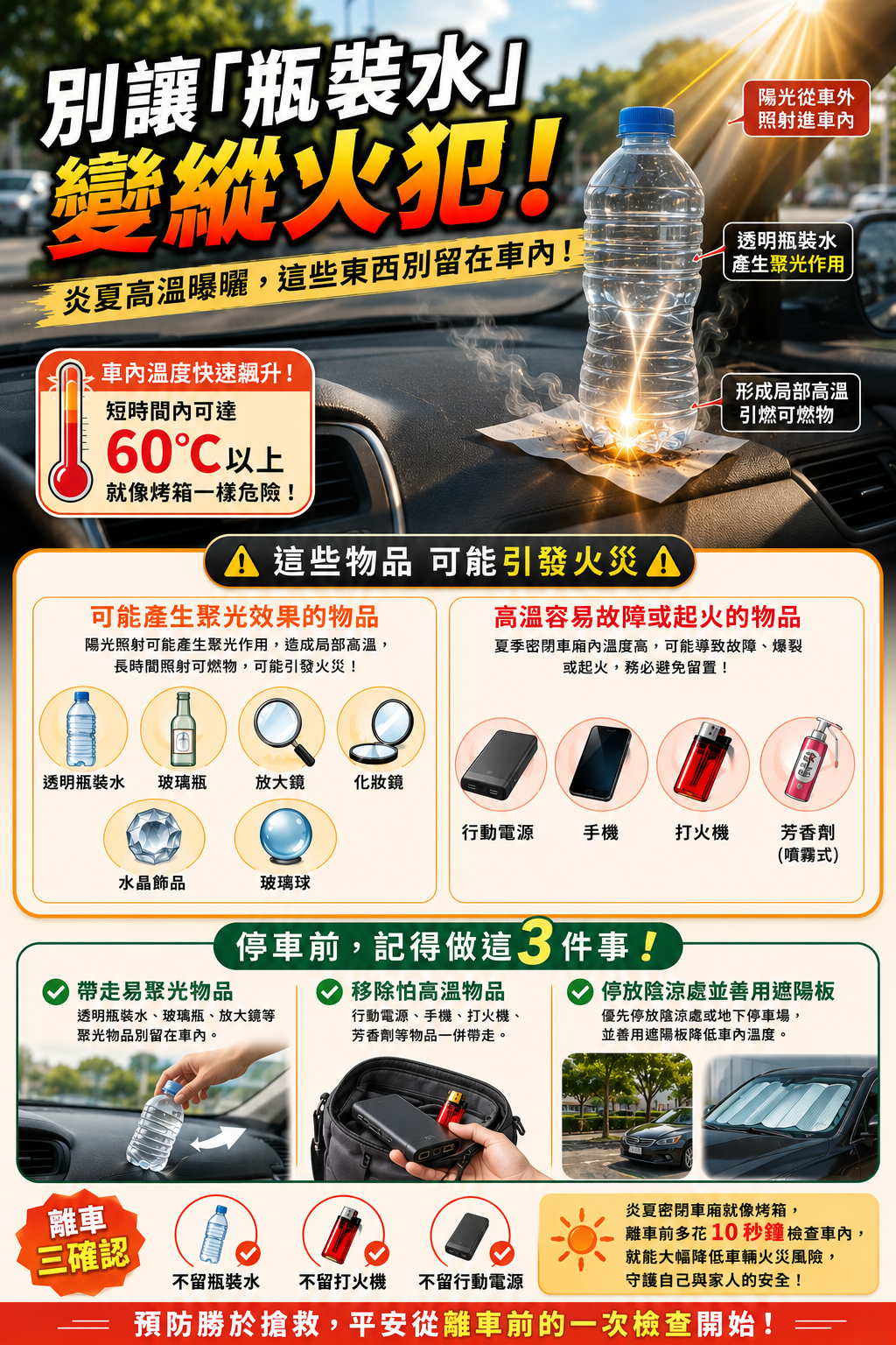 熱到車自己燒起來?實測10分鐘「瓶裝水」變縱火犯!