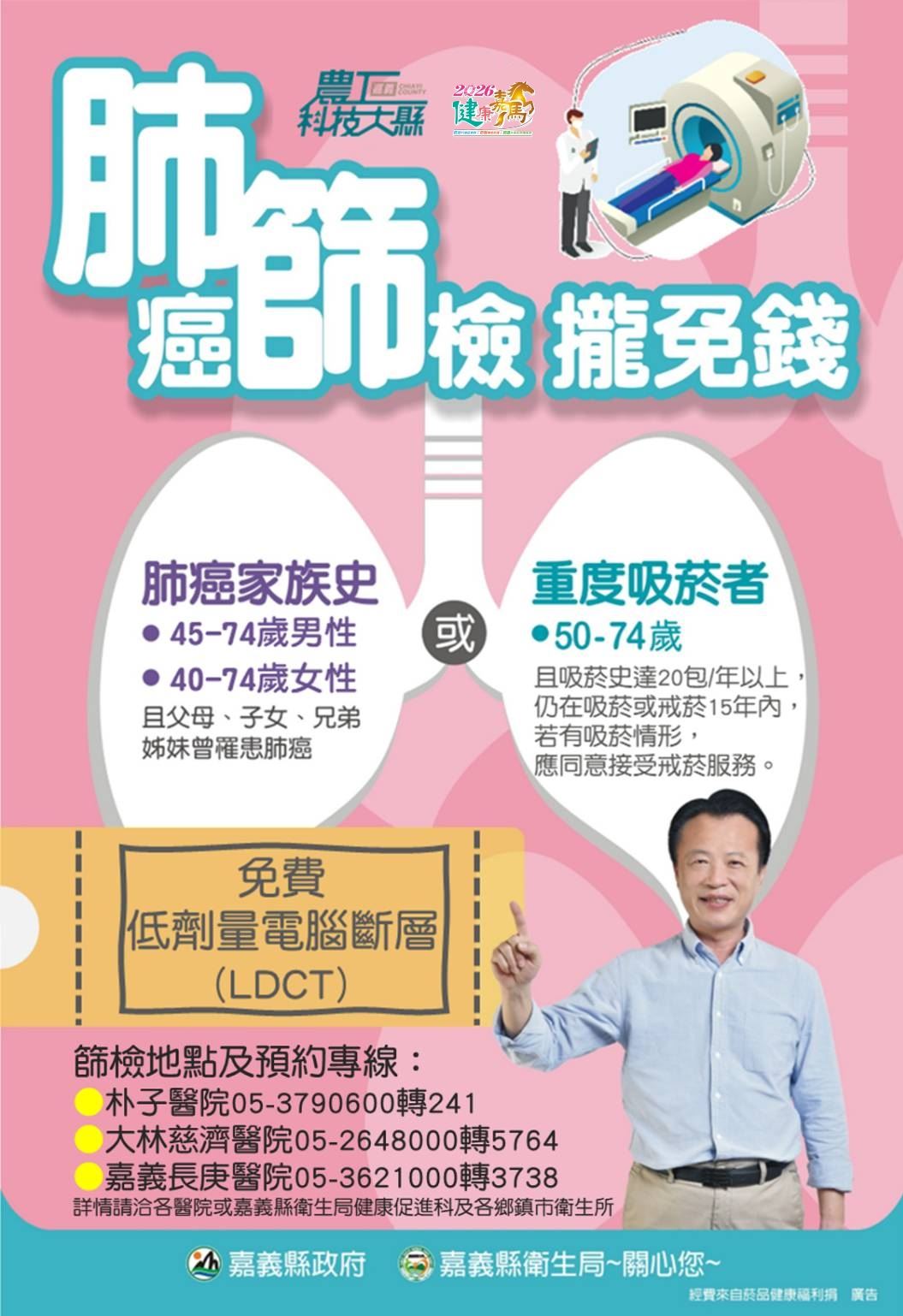 嘉縣呼籲定期篩檢肺癌 早期發現存活率達9成 嘉縣呼籲定期篩檢肺癌 早期發現存活率達9成