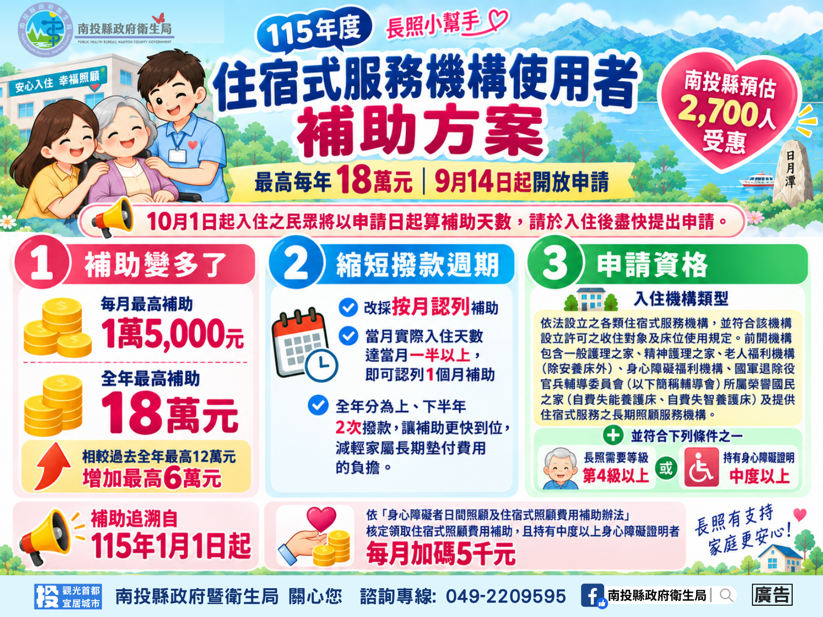 「住宿式機構服務使用者補助方案」開跑 每月最高補助1萬5,000元 「住宿式機構服務使用者補助方案」開跑 每月最高補助1萬5,000元