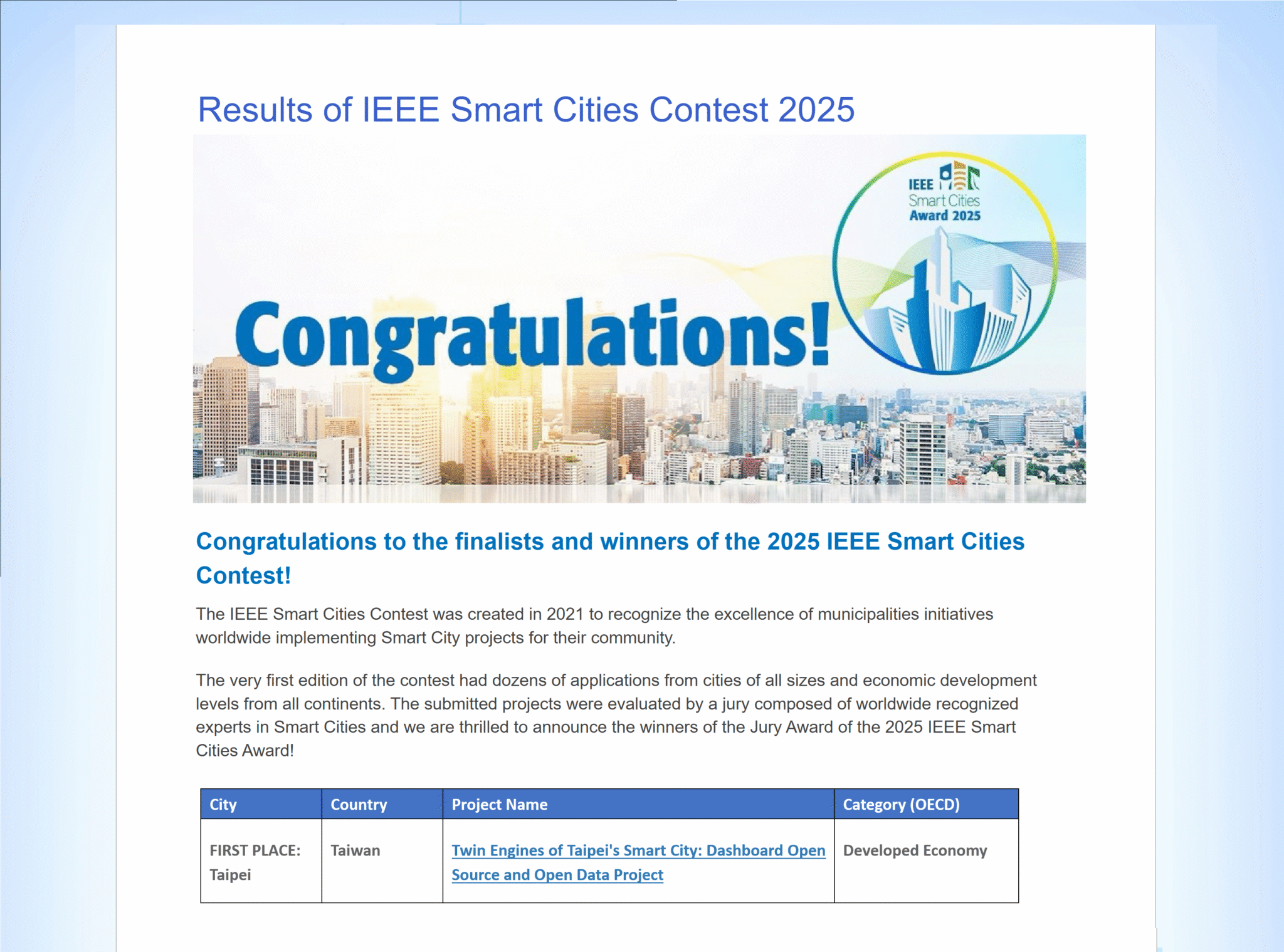 北市奪下2025 IEEE 智慧城市首獎　開源治理登上國際舞台