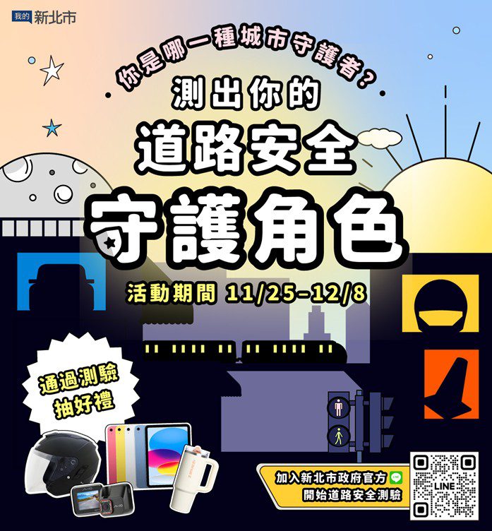 新北推出《你是哪種城市守護者?》道安互動遊戲 8大真實情境入題 測出你的「交通安全角色」 新北推出《你是哪種城市守護者?》道安互動遊戲 8大真實情境入題 測出你的「交通安全角色」