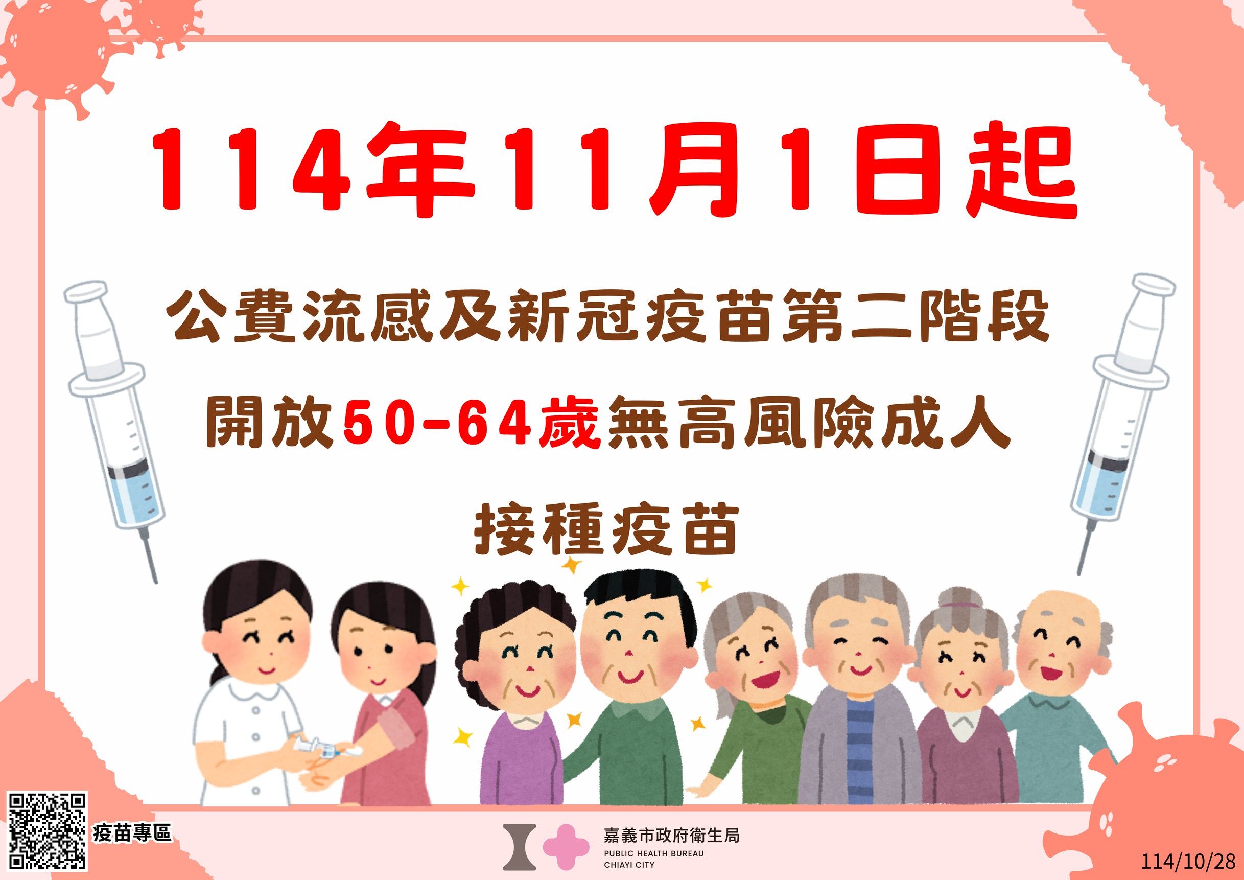 50至64歲民眾注意　公費流感、新冠疫苗11/1起開放接種