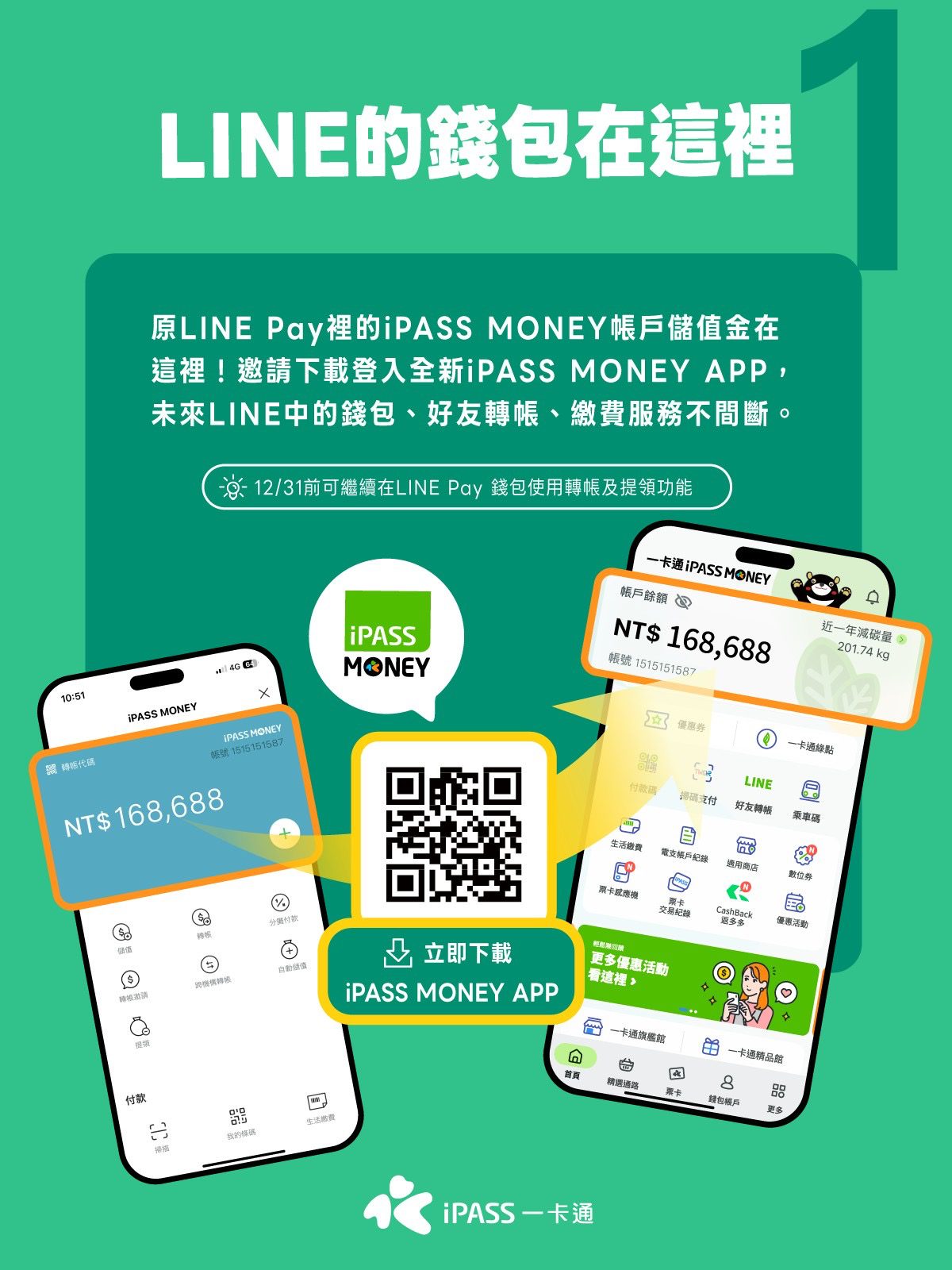 一卡通宣布持續與LINE平台深度合作　提前下載iPASS MONEY APP 　讓LINE中錢包、轉帳、繳費服務不間斷